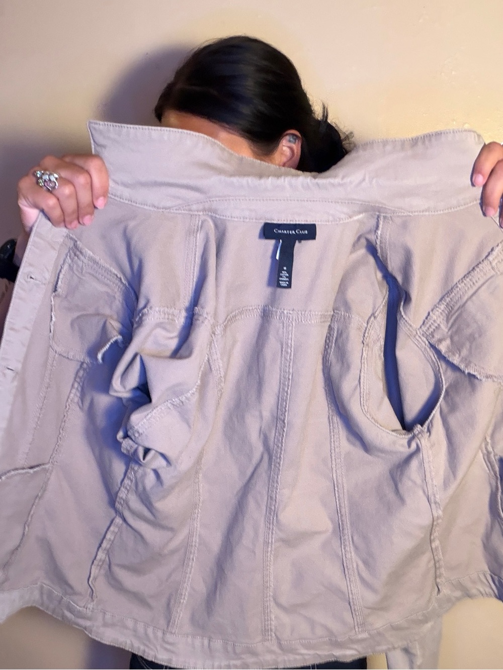 Charter Club Classic Beige Denim Jacket - Casual Collar Button-Up Very Stretchy - Picture 5 of 6